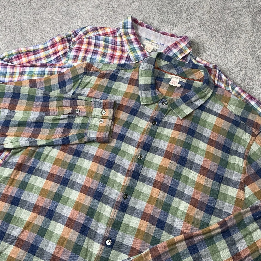Lot Of 2 Carbon 2 Cobalt Mens Button Up Shirt XL Flannel Plaid Coral‎ Blue Green